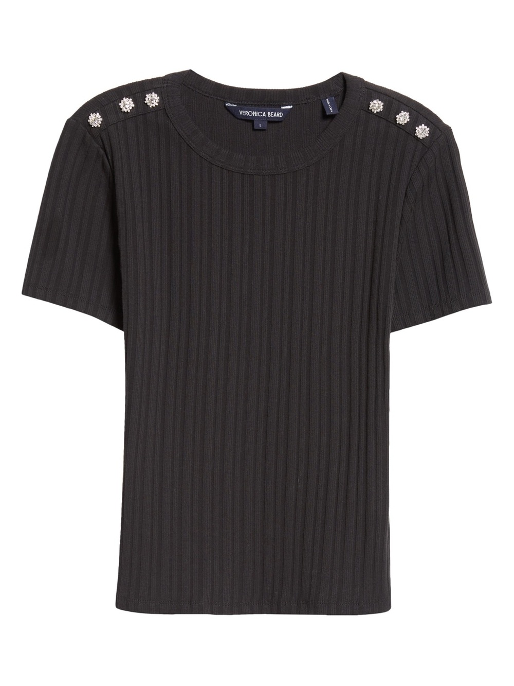 Draya Rhinestone Button Detail Rib Stretch Cotton Top- size small